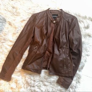 Brown Faux Leather Jacket - Express - Size Small